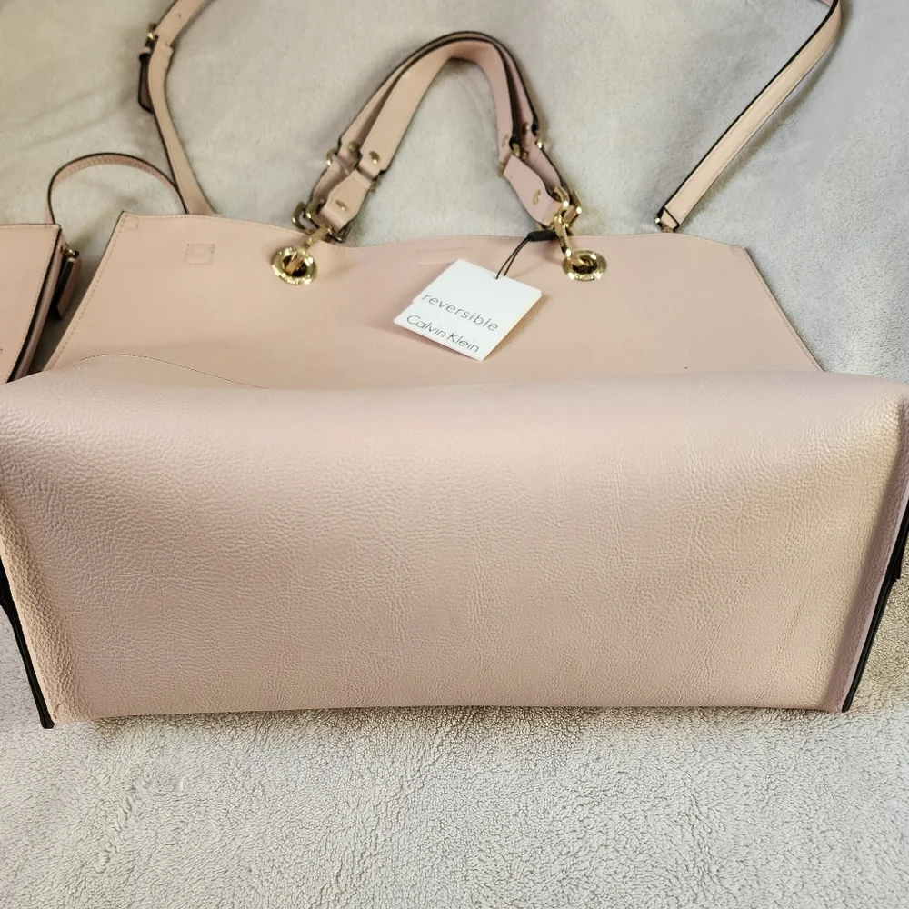 New Calvin Klein Pale Pink Leather R-kitote Tote Bag Gold Wardware